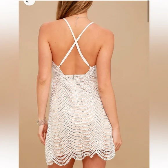 NWT Lulus, Lele white and silver sequin mini dress size XS - Picture 2 of 6